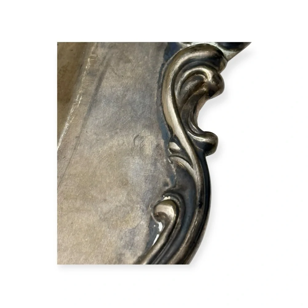 Antique 1950’s: Camusso 𖦹 Water Lily Oval Sterling Silver Tray 𖦹 .925 Patinated